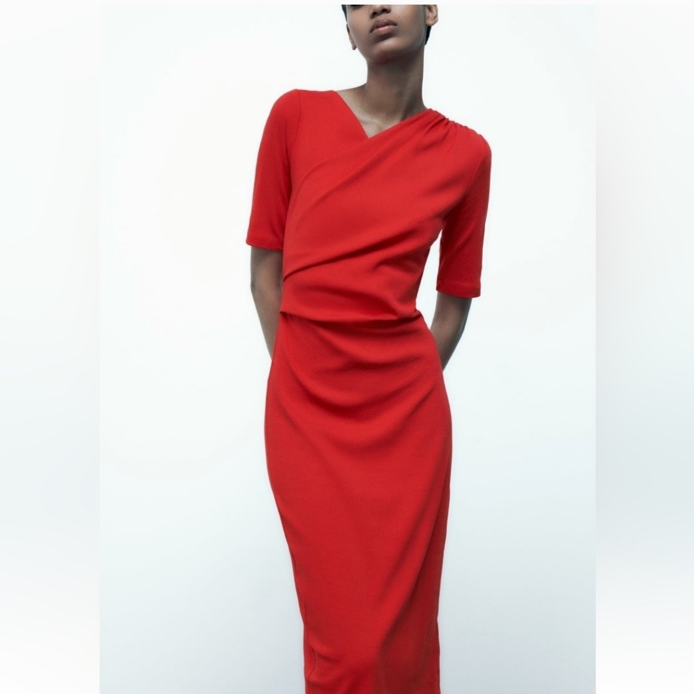 NWOT Zara Side Drape Midi Dress